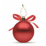 Boule de Noël à suspendre avec ruban, présentée dans une boîte cadeau couleur rouge quatrième vue
