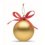 Boule de Noël à suspendre avec ruban, présentée dans une boîte cadeau couleur doré troisième vue