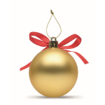 Boule de Noël à suspendre avec ruban, présentée dans une boîte cadeau couleur doré quatrième vue