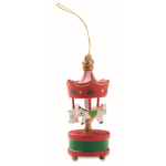 Décoration de Noël en bois en forme de carrousel à accrocher au sapin couleur rouge sixième vue