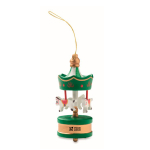 Décoration de Noël en bois en forme de carrousel à accrocher au sapin couleur vert vue avec zone d'impression