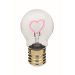 Ampoule LED avec filament en forme de cœur, fonctionnant avec piles couleur fuchsia fluorescent deuxième vue