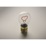 Ampoule LED avec filament en forme de cœur, fonctionnant avec piles couleur fuchsia fluorescent quatrième vue photographique
