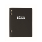 Cahier rechargeable A5 avec couverture en PU recyclé et pages lignées couleur noir vue avec zone d'impression