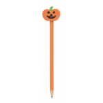 Crayon en bois de peuplier avec gomme en forme de citrouille couleur orange quatrième vue