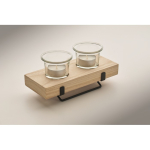 Bougeoir décoratif avec support en bois et en fer pour 2 bougies couleur bois troisième vue photographique