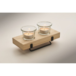 Bougeoir décoratif avec support en bois et en fer pour 2 bougies couleur bois quatrième vue photographique