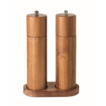 Set de moulins à sel et à poivre en bois d’acacia avec base couleur bois deuxième vue