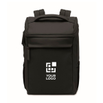 Sac à dos pour ordinateur en PU, doublure en RPET et compartiment 15'' couleur noir vue avec zone d'impression
