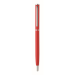 Stylo en aluminium recyclé avec clip chromé et encre bleue couleur rouge troisième vue