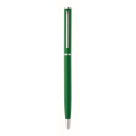 Stylo en aluminium recyclé avec clip chromé et encre bleue couleur vert troisième vue