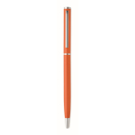 Stylo en aluminium recyclé avec clip chromé et encre bleue couleur orange troisième vue