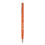 Stylo en aluminium recyclé avec clip chromé et encre bleue couleur orange deuxième vue principale