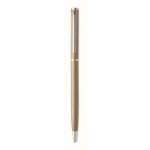 Stylo en aluminium recyclé avec clip chromé et encre bleue couleur champagne troisième vue