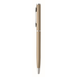 Stylo en aluminium recyclé avec clip chromé et encre bleue couleur champagne quatrième vue