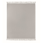 Plaid à franges en coton recyclé présenté avec un ruban 400 g/m² couleur beige quatrième vue