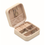 Boîte à bijoux de voyage en PU et velours avec 3 compartiments couleur beige deuxième vue