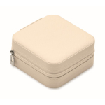 Boîte à bijoux de voyage en PU et velours avec 3 compartiments couleur beige troisième vue