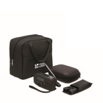 Kit d’urgence 3 en 1 avec radio et lampe torche LED dans sac isotherme couleur noir vue avec zone d'impression