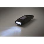 Lampe torche en plastique rigide à 3 LED, panneau solaire et dynamo couleur noir troisième vue photographique