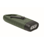 Lampe torche en plastique rigide à 3 LED, panneau solaire et dynamo couleur vert foncé deuxième vue