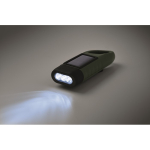 Lampe torche en plastique rigide à 3 LED, panneau solaire et dynamo couleur vert foncé troisième vue photographique