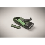 Lampe torche en plastique rigide à 3 LED, panneau solaire et dynamo couleur vert foncé vue photographique