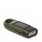 Lampe torche en plastique rigide à 3 LED, panneau solaire et dynamo couleur vert foncé vue avec zone d'impression
