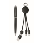 Coffret avec stylo en métal et porte-clés avec câble de charge 2 en 1 couleur noir deuxième vue