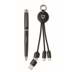 Coffret avec stylo en métal et porte-clés avec câble de charge 2 en 1 couleur noir deuxième vue principale