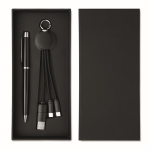 Coffret avec stylo en métal et porte-clés avec câble de charge 2 en 1 couleur noir sixième vue