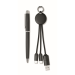 Coffret avec stylo en métal et porte-clés avec câble de charge 2 en 1 couleur noir