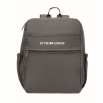 Sac à dos de voyage en nylon déperlant avec plusieurs poches 20 L couleur gris foncé vue avec zone d'impression