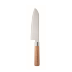 Couteau de chef en acier inoxydable et bois de hêtre avec protection couleur argenté vue avec zone d'impression
