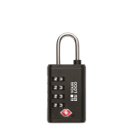 Cadenas TSA en fer et corps en plastique avec combinaison à 4 chiffres couleur noir vue avec zone d'impression