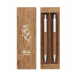 Set d’écriture en bois avec stylo à bille à encre bleue et porte-mines couleur bois deuxième vue principale