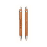 Set d’écriture en bois avec stylo à bille à encre bleue et porte-mines couleur bois vue avec zone d'impression
