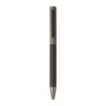 Stylo en aluminium recyclé à mécanisme rotatif et finition caoutchouc couleur noir quatrième vue