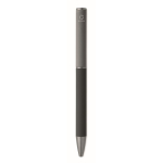 Stylo en aluminium recyclé à mécanisme rotatif et finition caoutchouc couleur noir sixième vue