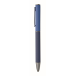 Stylo en aluminium recyclé à mécanisme rotatif et finition caoutchouc couleur bleu cinquième vue