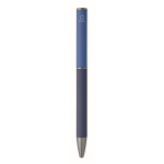 Stylo en aluminium recyclé à mécanisme rotatif et finition caoutchouc couleur bleu sixième vue