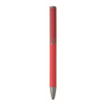 Stylo en aluminium recyclé à mécanisme rotatif et finition caoutchouc couleur rouge quatrième vue