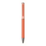 Stylo en aluminium recyclé à mécanisme rotatif et finition caoutchouc couleur orange quatrième vue