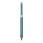 Stylo en aluminium recyclé à mécanisme rotatif et finition caoutchouc couleur turquoise quatrième vue