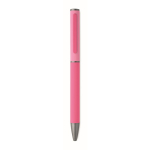 Stylo en aluminium recyclé à mécanisme rotatif et finition caoutchouc couleur fuchsia quatrième vue