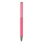 Stylo en aluminium recyclé à mécanisme rotatif et finition caoutchouc couleur fuchsia sixième vue
