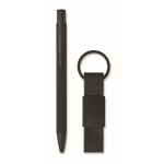 Coffret avec stylo en aluminium recyclé et porte-clés en similicuir couleur noir deuxième vue