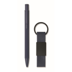 Coffret avec stylo en aluminium recyclé et porte-clés en similicuir couleur bleu deuxième vue