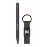 Coffret avec stylo en aluminium recyclé et porte-clés en similicuir couleur bleu deuxième vue principale