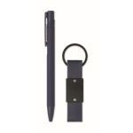 Coffret avec stylo en aluminium recyclé et porte-clés en similicuir couleur bleu septième vue